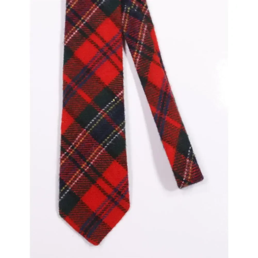 Polo Ralph Lauren Red Tartan Plaid Flannel Cashmere Wool Necktie Tie